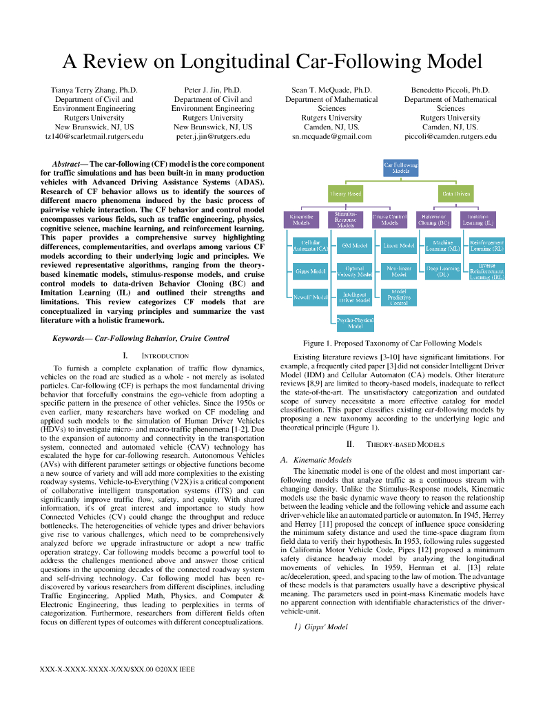 纵向车辆跟随模型述评（英文版）