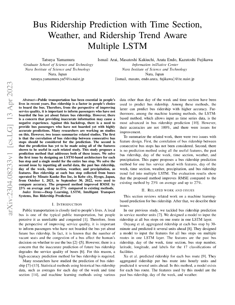 考虑时间区间、天气和乘客数量趋势的多重 LSTM 公交车乘客量预测（英文版）