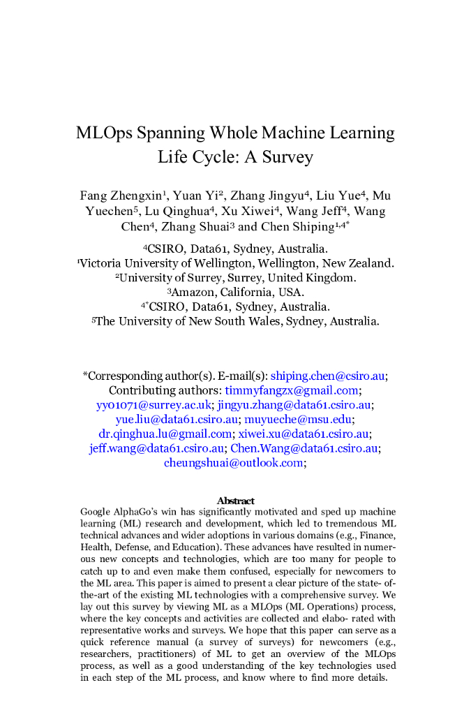 覆盖整个机器学习生命周期的 MLOps:一项调查（英文版）