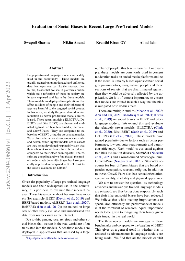 评估最近大型预训练模型中的社会偏见（英文版）