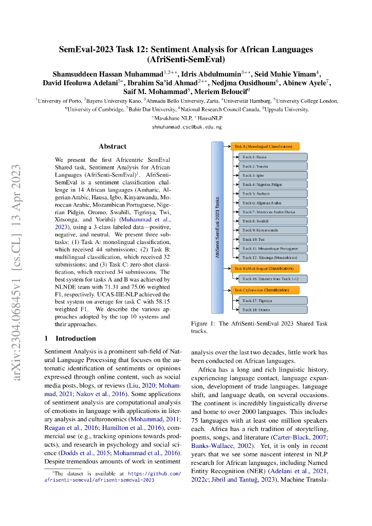 SemEval-2023 任务 12：非洲语言情感分析（AfriSenti-SemEval）（英文版）