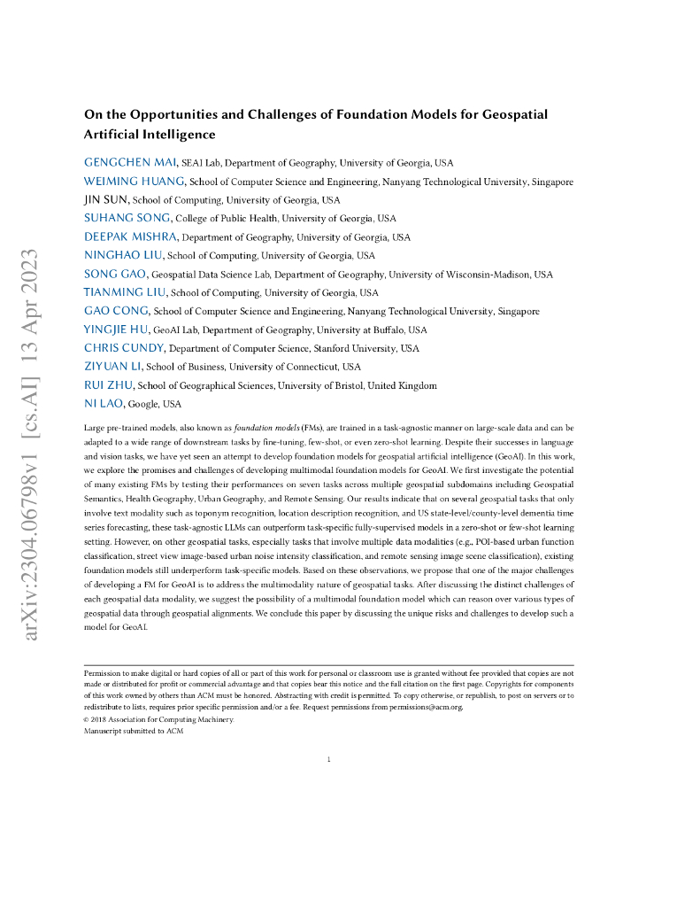 基础模型在地理空间人工智能中的机遇与挑战（英文版）