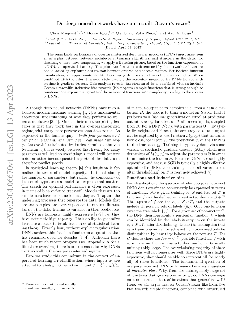 深度神经网络是否具有内在的奥卡姆剃刀原理？（英文版）