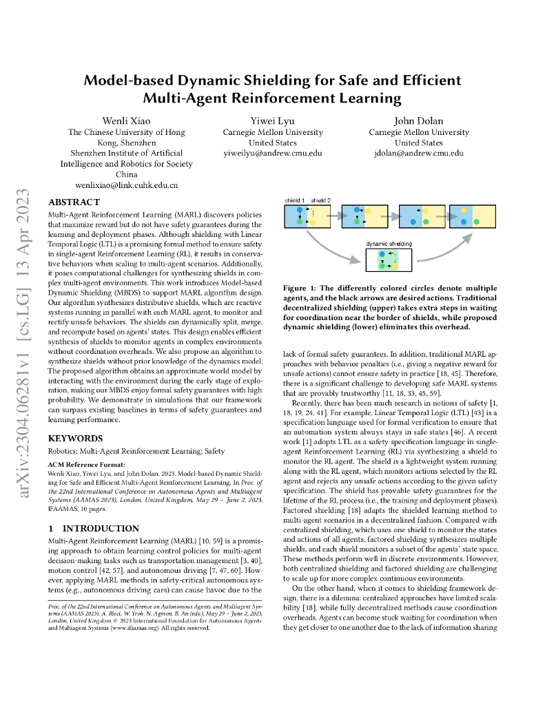 基于模型的动态屏蔽技术，用于安全高效的多智能体强化学习（英文版）