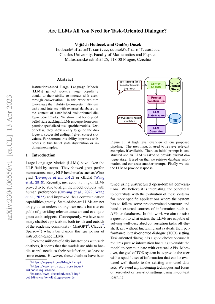 LLM 对于面向任务的对话系统是否足够？（英文版）