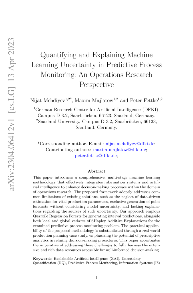 预测性流程监控中机器学习不确定性的量化和解释：运筹学视角（英文版）