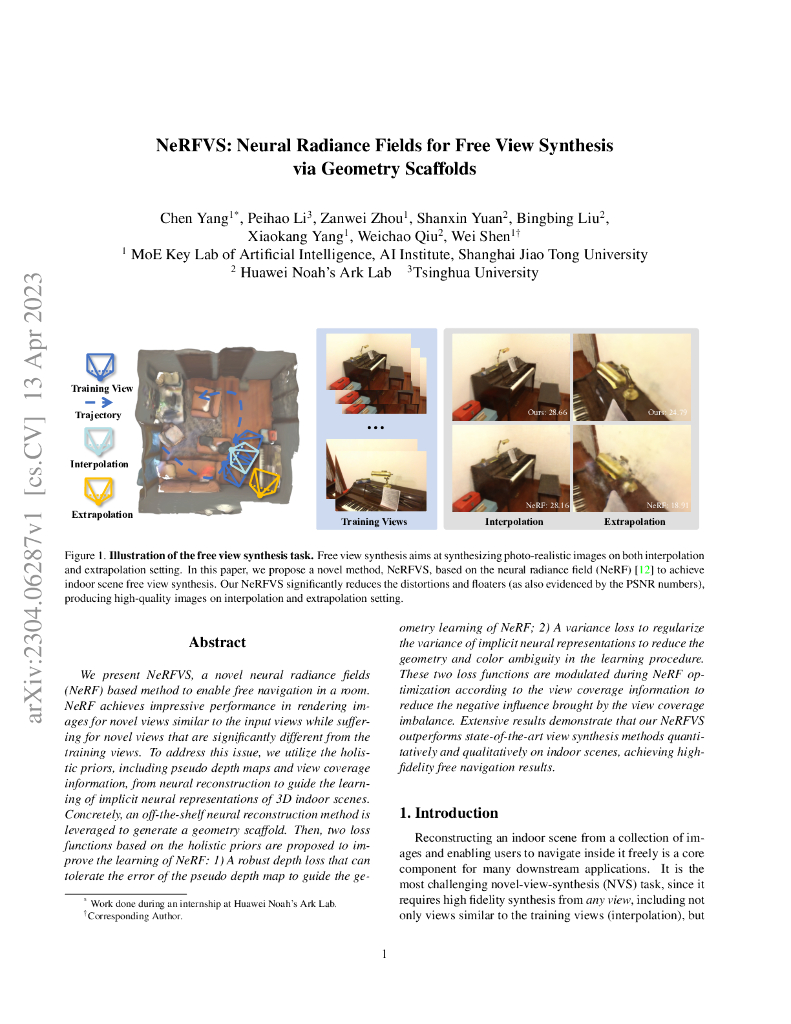 NeRFVS:基于几何支架的自由视点综合的神经辐射场（英文版）