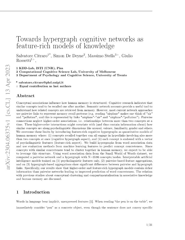 朝着超图认知网络作为知识特征丰富模型的方向（英文版）