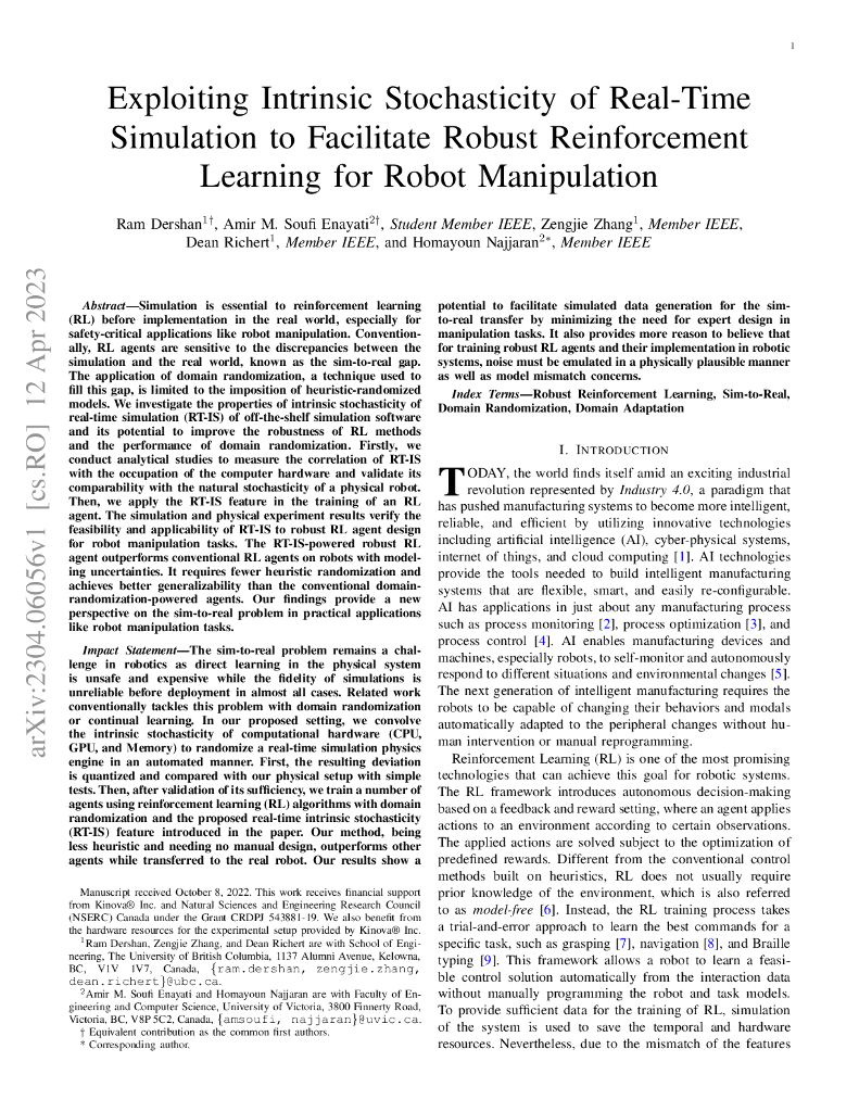 利用实时仿真的内在随机性促进机器人操纵的强化学习（英文版）