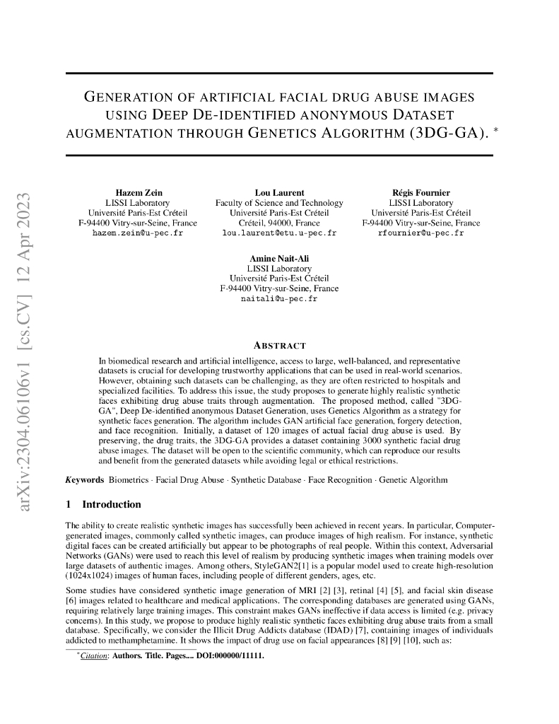 使用遗传算法通过脱敏匿名数据集增强生成毒品滥用的人脸图像(3DG-GA)（英文版）