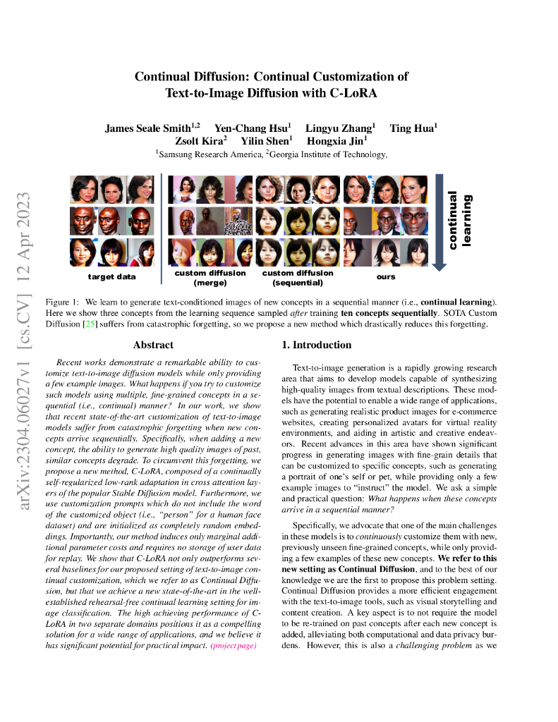 Continual Diffusion：使用 C-LoRA 实现文本到图像的持续个性化（英文版）