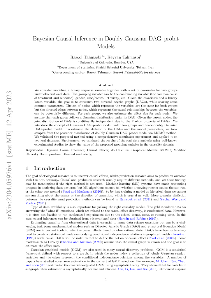 双高斯 DAG-probit 模型中的贝叶斯因果推论（英文版）