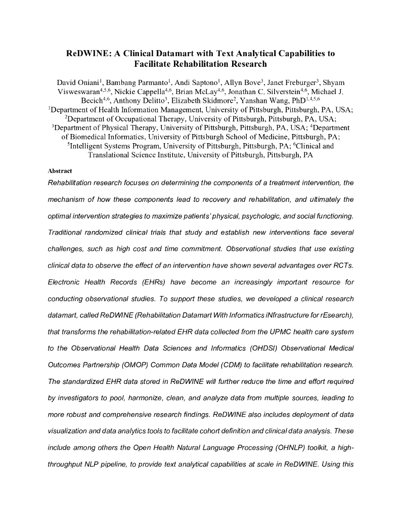 ReDWINE：具有文本分析能力的临床数据贮存库，促进康复研究（英文版）