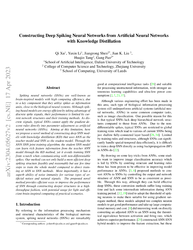 通过知识蒸馏从人工神经网络构建深度脉冲神经网络（英文版）