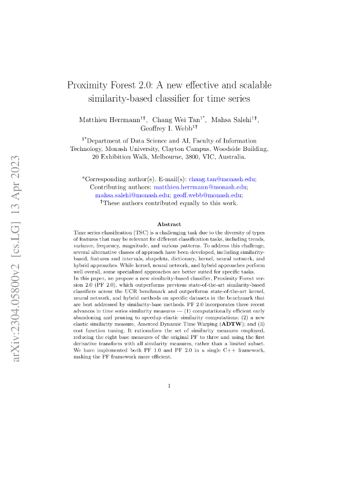 Proximity Forest 2.0:一种新的有效和可扩展的基于相似性的时间序列分类器（英文版）