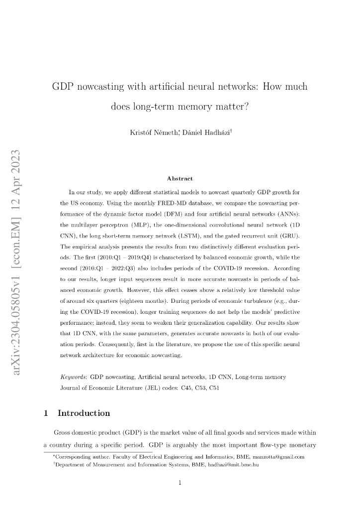 采用人工神经网络进行 GDP 现值预测：长期记忆的重要性如何？（英文版）