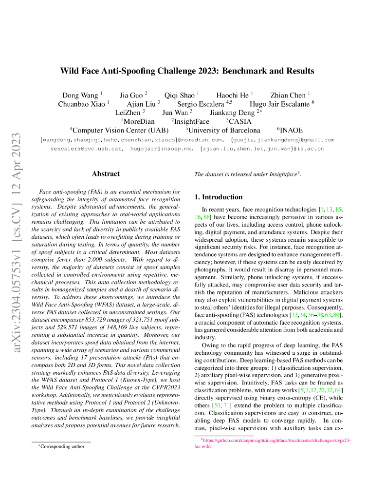 2023 年野外人脸反欺诈挑战：基准和结果（英文版）