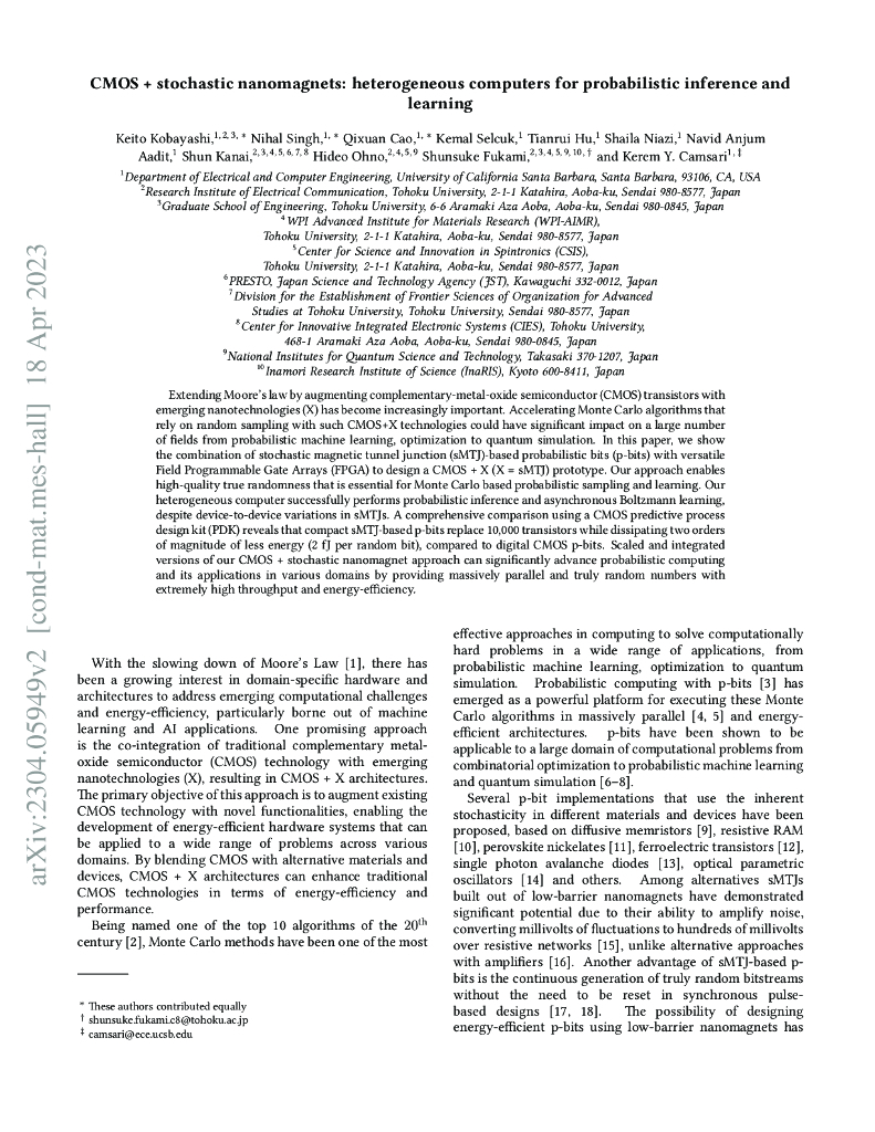 CMOS+随机纳米磁体：概率推理和学习的异质计算机（英文版）
