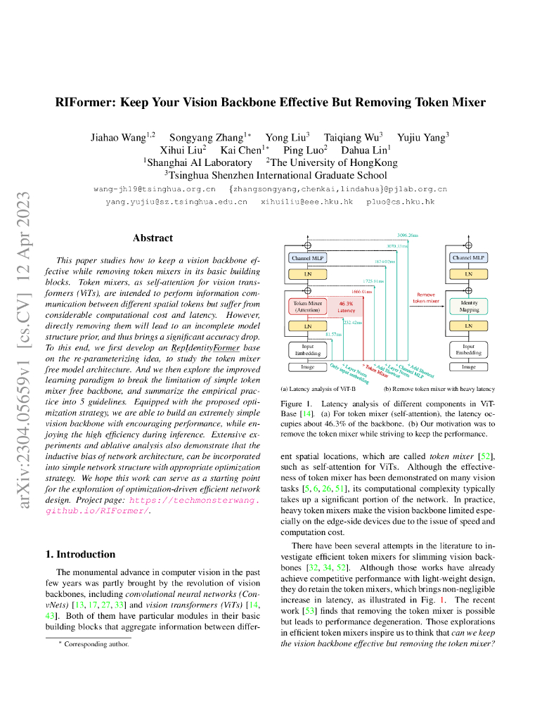 RIFormer：在不使用 Token Mixer 功能的同时保持视觉骨干网络的有效性（英文版）