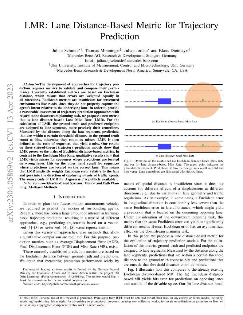 基于车道距离的轨迹预测度量（LMR）（英文版）
