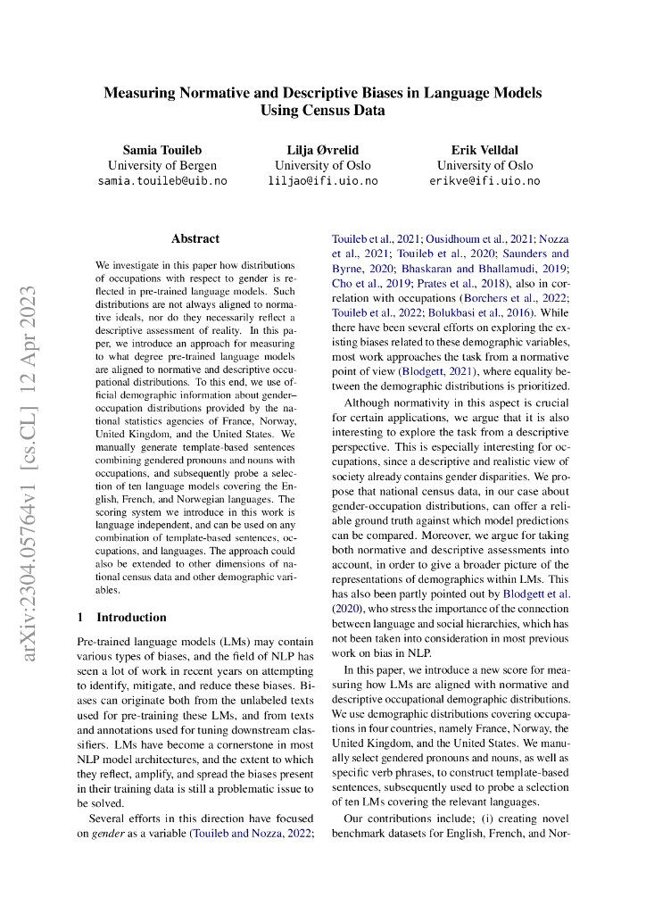 使用人口普查数据测量语言模型中的规范性和描述性偏见（英文版）