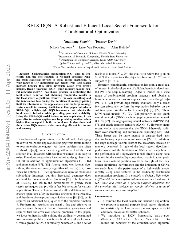 RELS-DQN:一种用于组合优化的稳健高效的局部搜索框架（英文版）