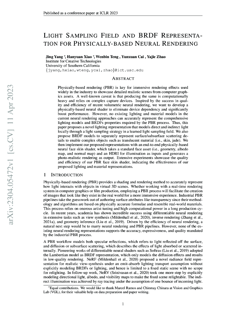 基于物理的神经渲染的光采样场和 BRDF 表示（英文版）