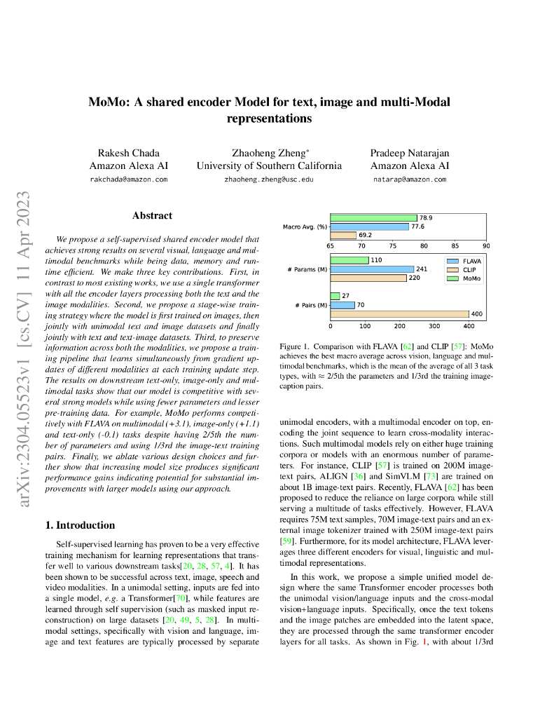 MoMo:一种用于文本、图像和多模态表示的共享编码器模型（英文版）