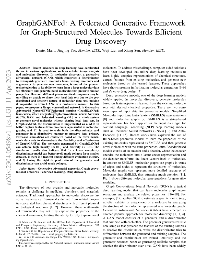 GraphGANFed:面向高效药物发现的基于图结构分子的联邦生成框架（英文版）