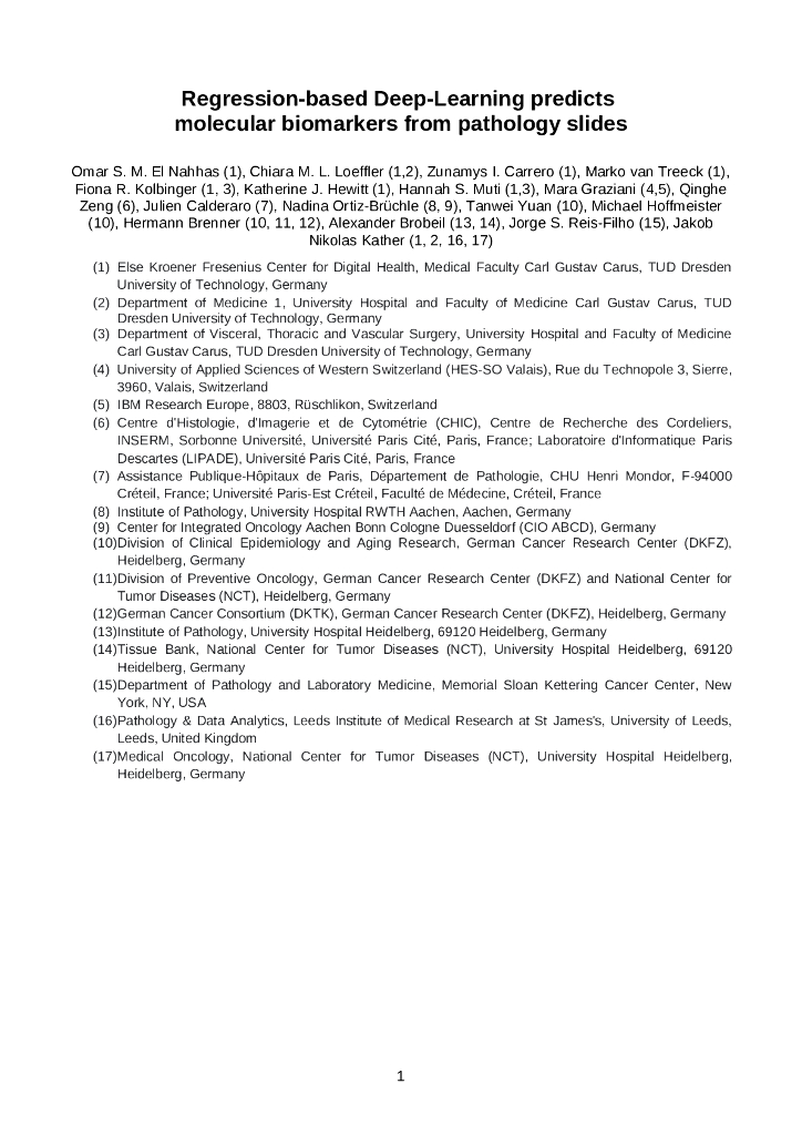 基于回归的深度学习预测病理切片的分子生物标志物（英文版）