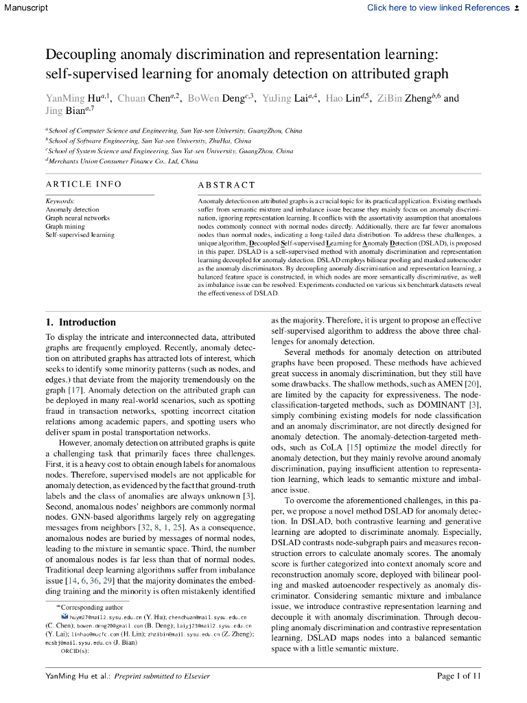 解耦异常鉴别和表示学习：自监督学习用于属性图的异常检测（英文版）