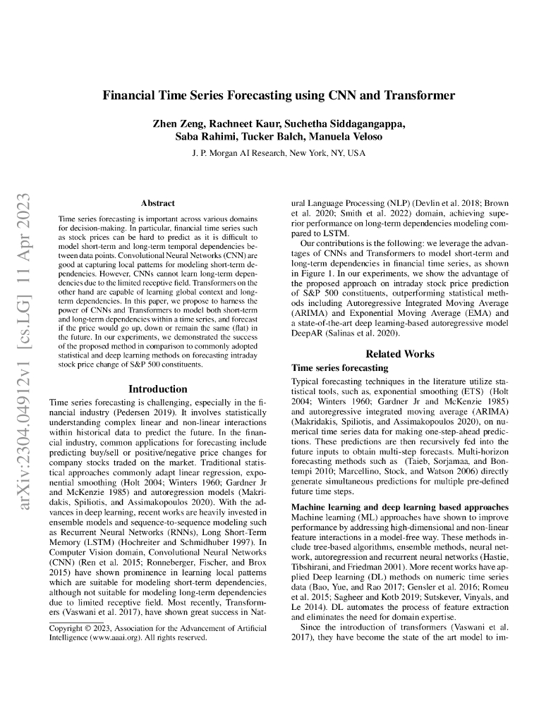 使用 CNN 和 Transformer 进行金融时间序列预测（英文版）