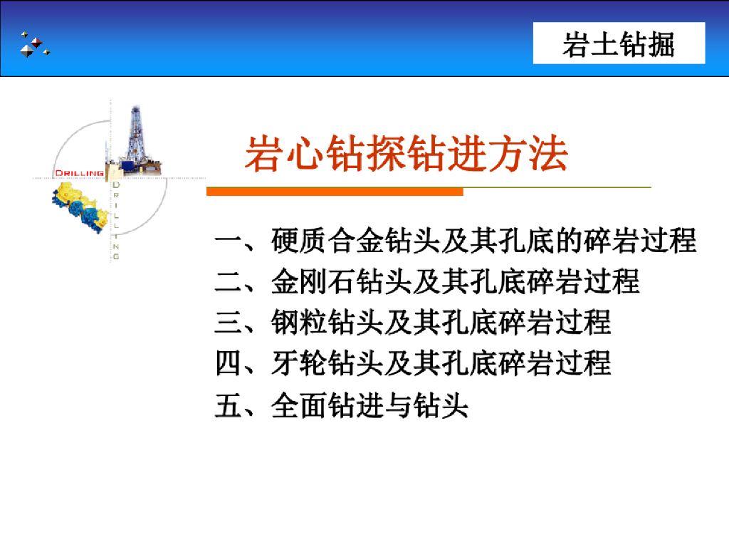 岩土钻掘岩心钻探钻进方法及过程(99页)