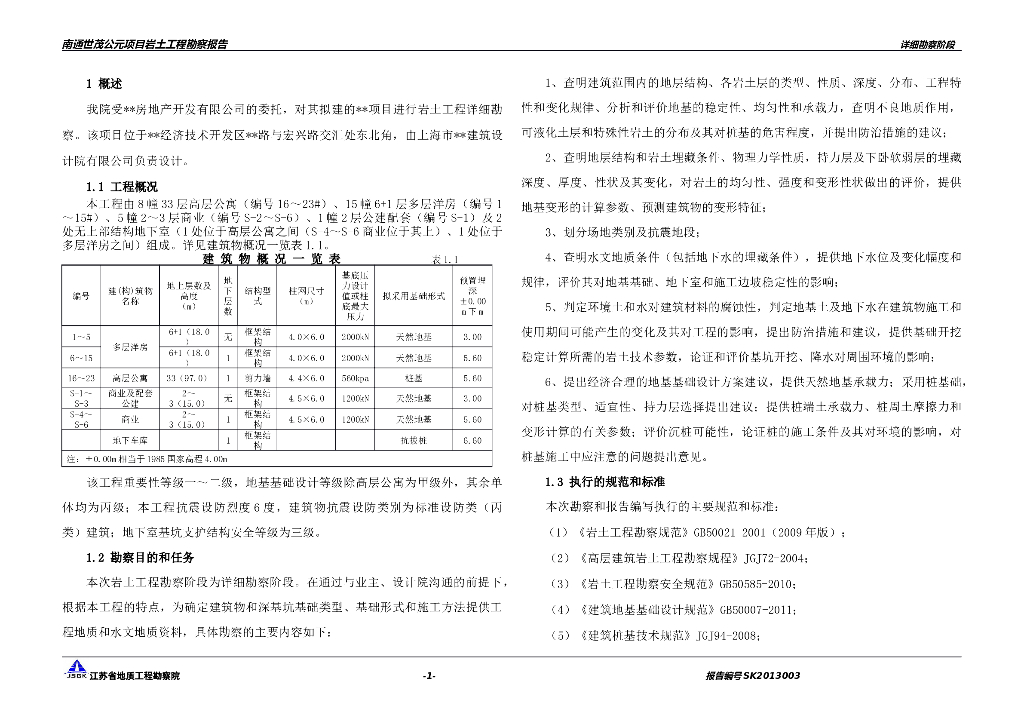 多层洋房+高层住宅岩土工程详细勘察报告