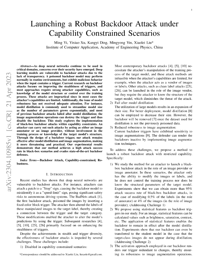 在能力受限情况下发起强大的后门攻击（英文版）
