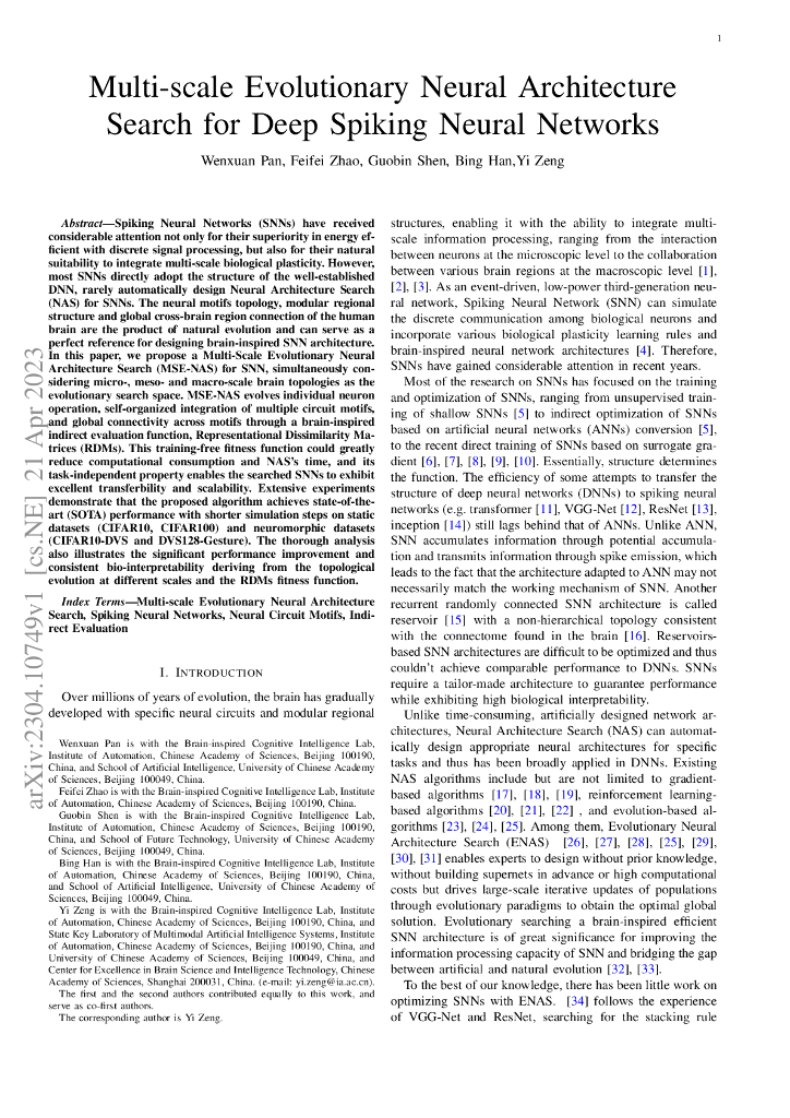 深度脉冲神经网络的多尺度进化神经架构搜索（英文版）
