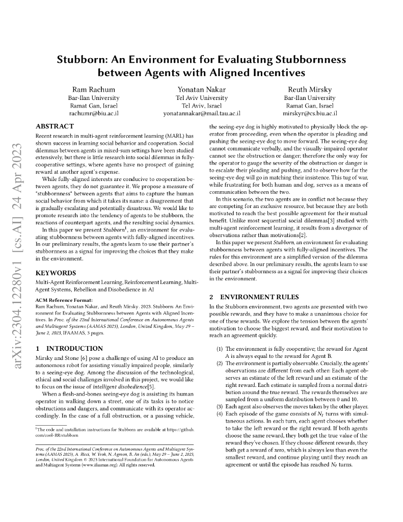 Stubborn:一种用于评估具有相似激励的代理之间顽固性的环境（英文版）