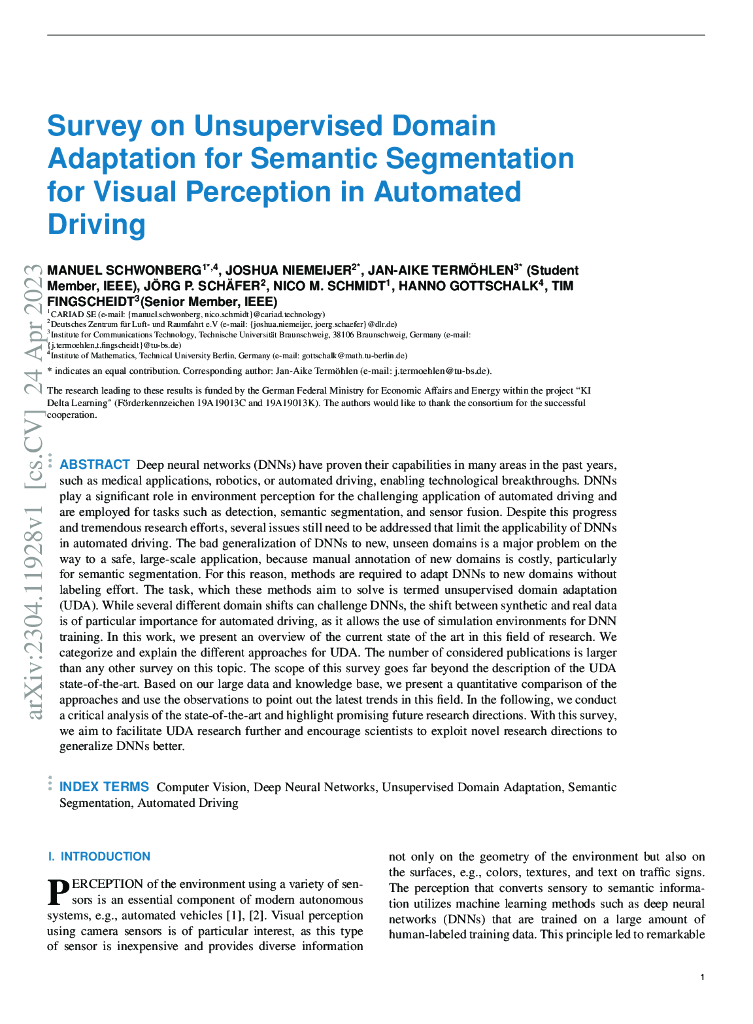 自动驾驶视觉感知语义分割的无监督域适应调查（英文版）