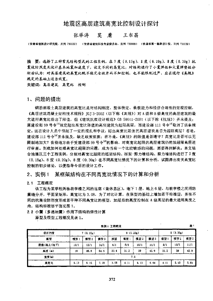 地震区高层建筑高宽比控制设计探讨