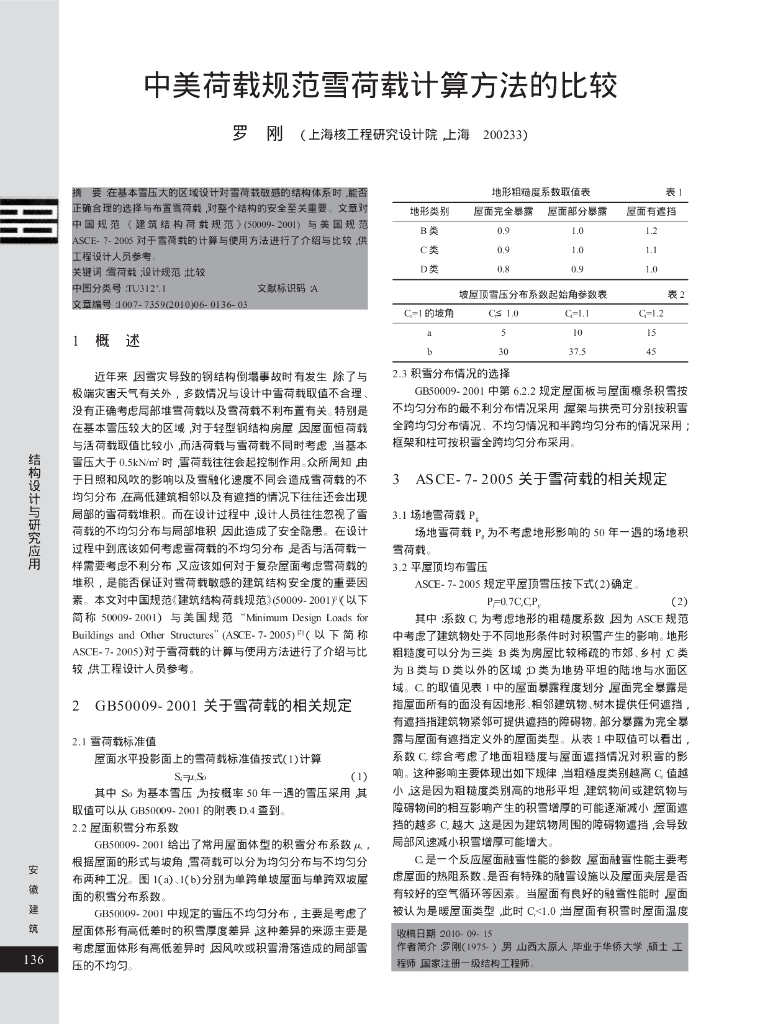 中美荷载规范雪荷载计算方法的比较