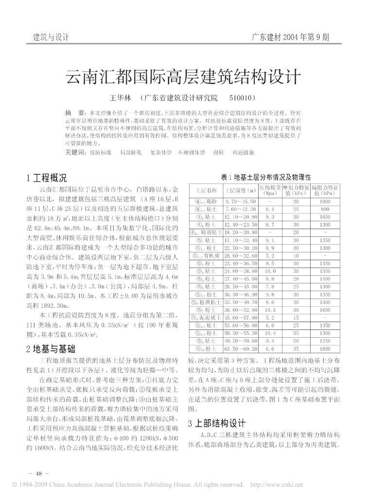 云南汇都国际高层建筑结构设计