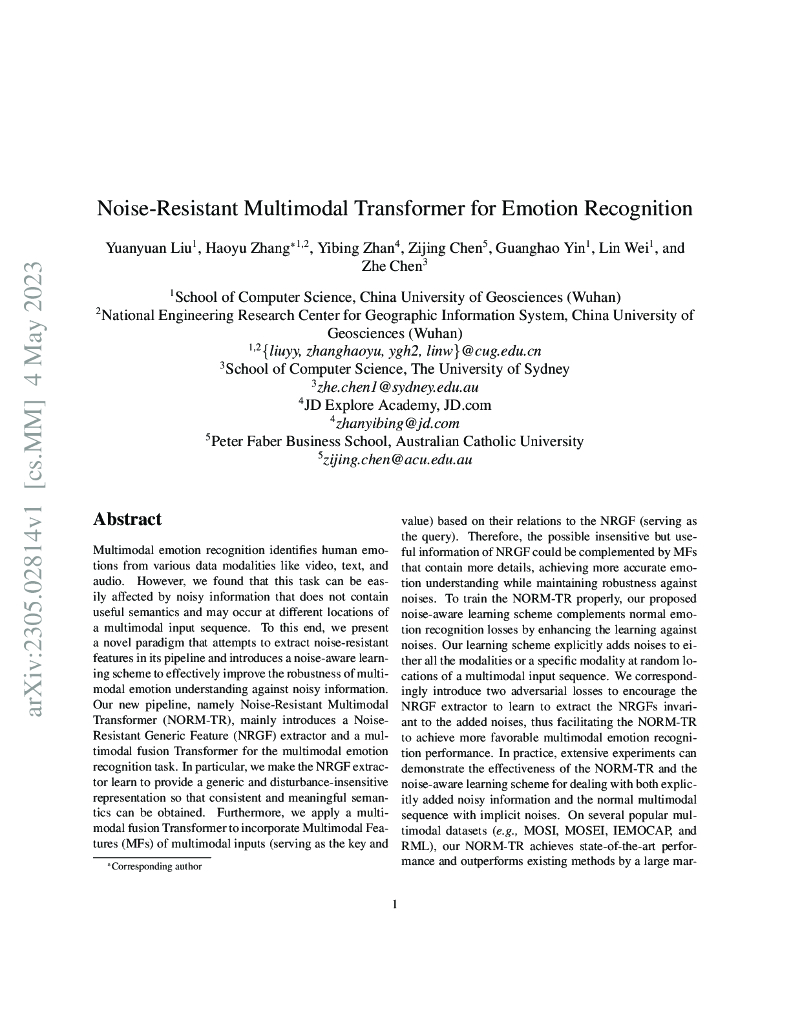 噪声抑制多模态 Transformer 情感识别（英文版）