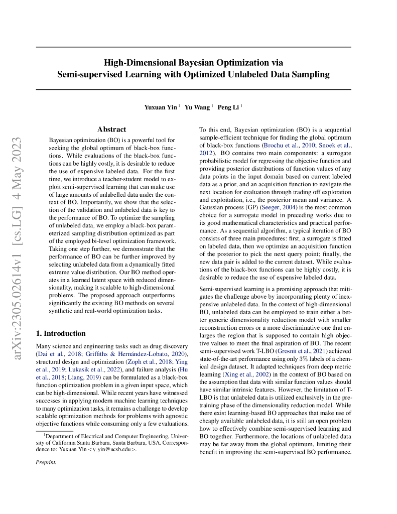 基于半监督学习和优化无标签数据采样的高维贝叶斯优化（英文版）