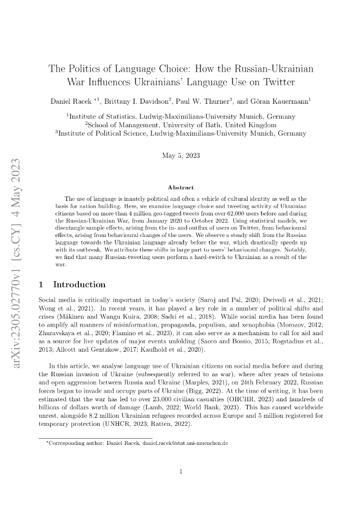 语言选择的政治学：俄乌战争如何影响乌克兰人在 Twitter 上的语言使用（英文版）