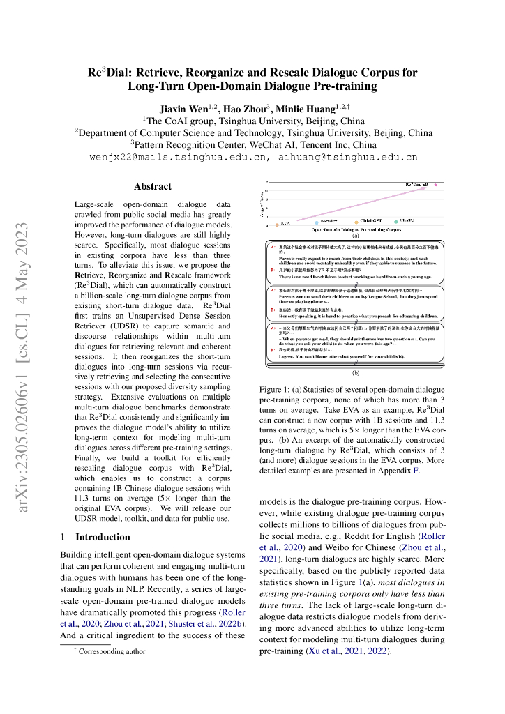 Re$3$Dial：用于长轮次开放域对话预训练的检索、重组和缩放对话语料库（英文版）