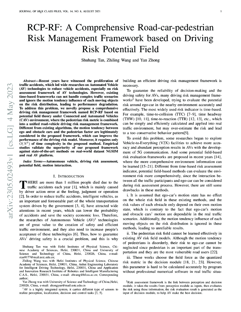 基于驾驶风险潜力场的综合道路车辆行人风险管理框架 RCP-RF（英文版）