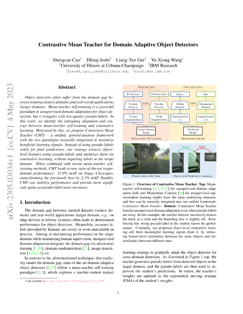 领域自适应目标检测的对比均值教师（英文版）