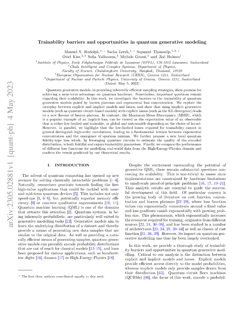 量子生成模型中的可训练性障碍与机遇（英文版）