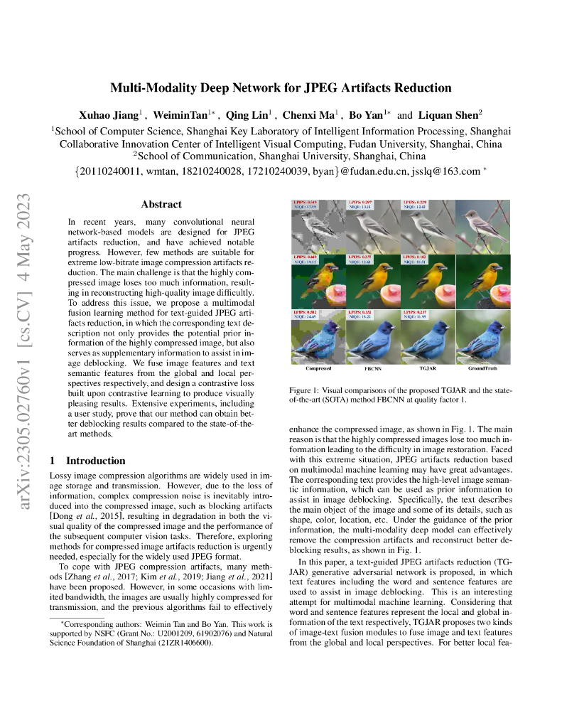多模态深度网络用于 JPEG 伪影降噪（英文版）