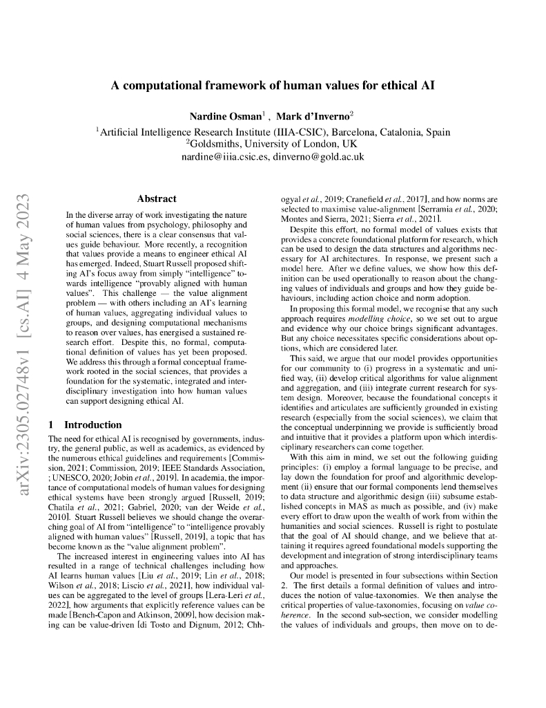 伦理人工智能的人类价值计算框架（英文版）